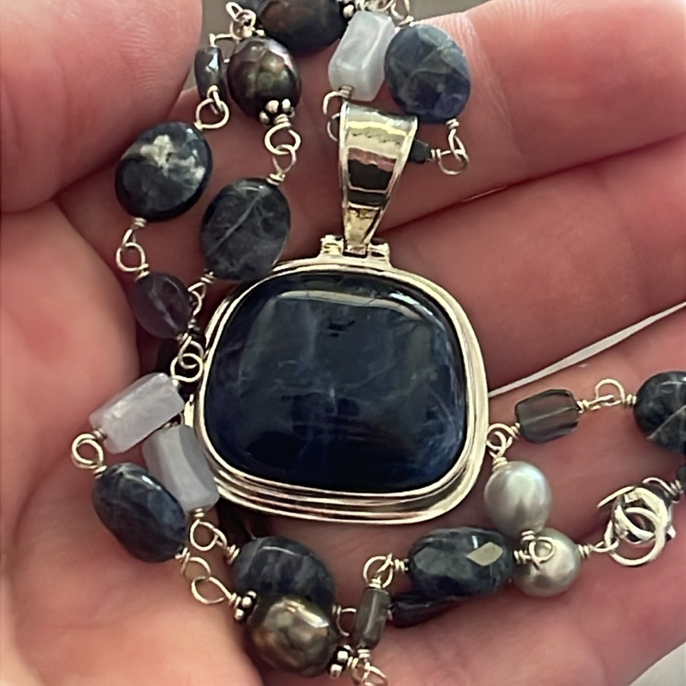 Silpada Sterling Silver Sodalite Beaded Pendant Necklace 16” - Picture 7 of 8